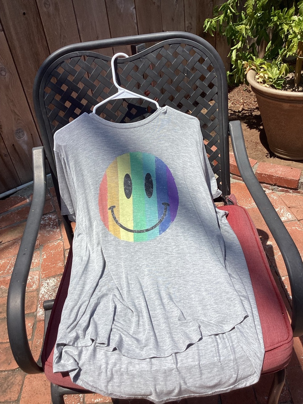 Bathing Suit Cover,T-shirt Gray Tee with Rainbow Smiley Graphic, Size 2X